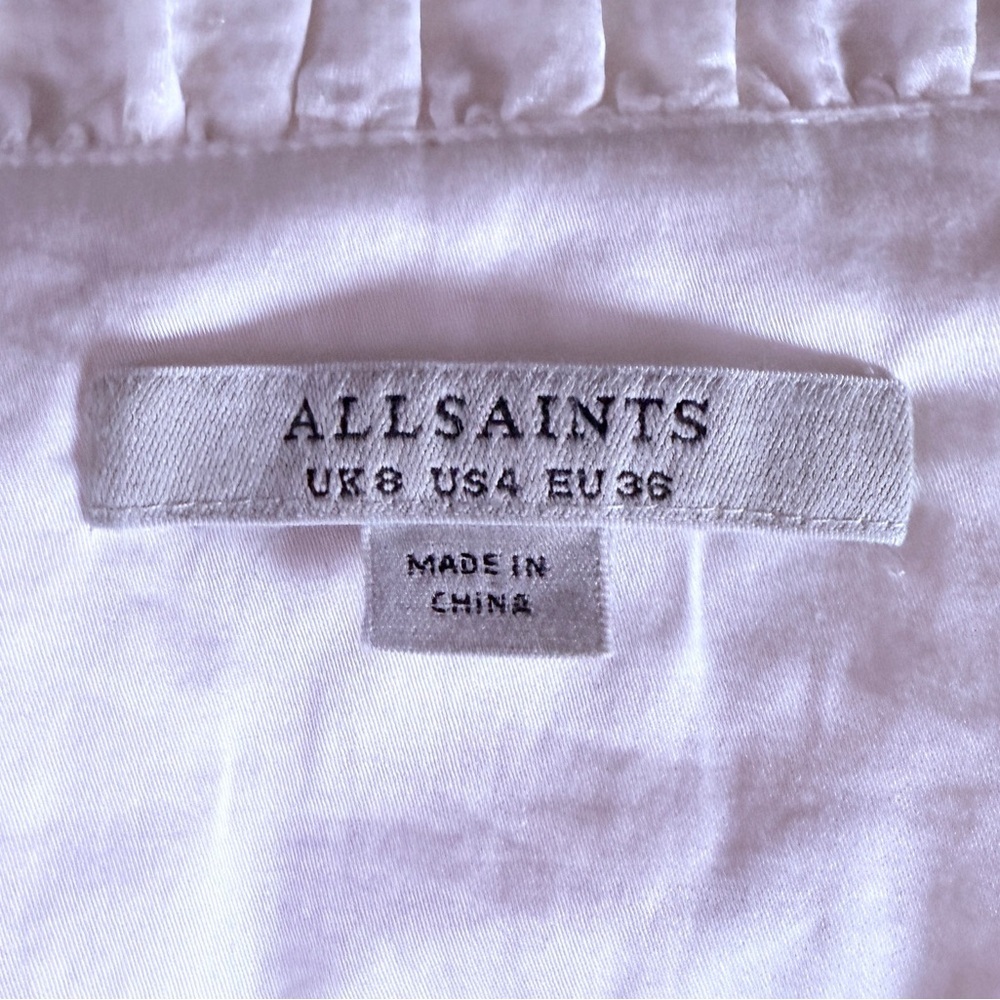 All Saints White Long Sleeve Smocked Blouse - Picture 5 of 6
